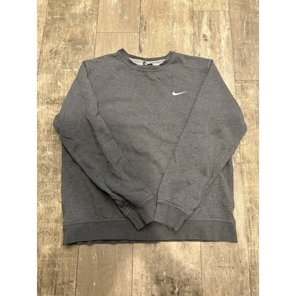 Nike Men’s Gray Fleece Crewneck Sweatshirt Small Embroidered Swoosh Logo‎ Size L